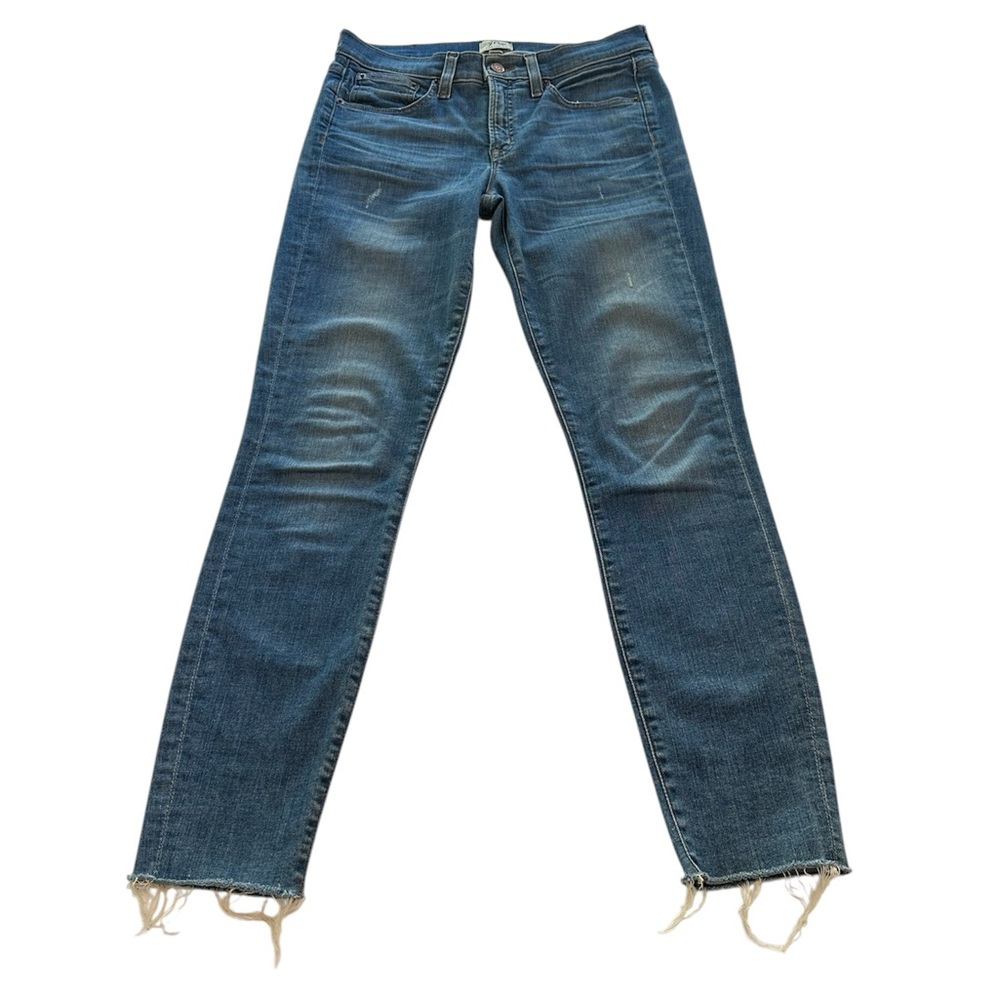 J. Crew Toothpick Jeans Distressed Raw Hem Medium Blue Denim Women’s Size 28